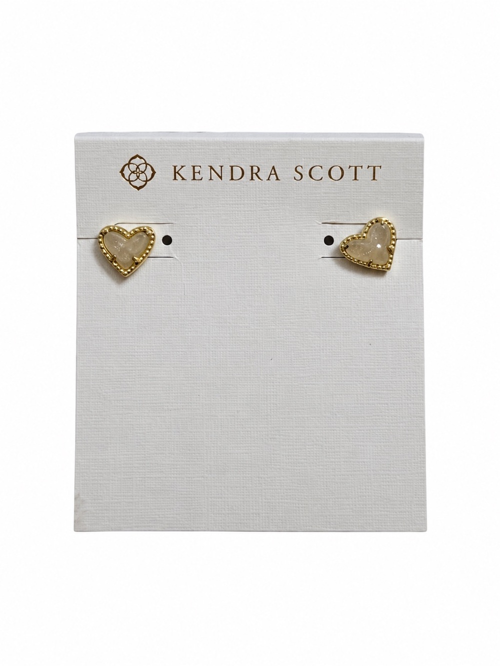 Kendra Scott Gold Heart Stud Earrings with Cream Stones
